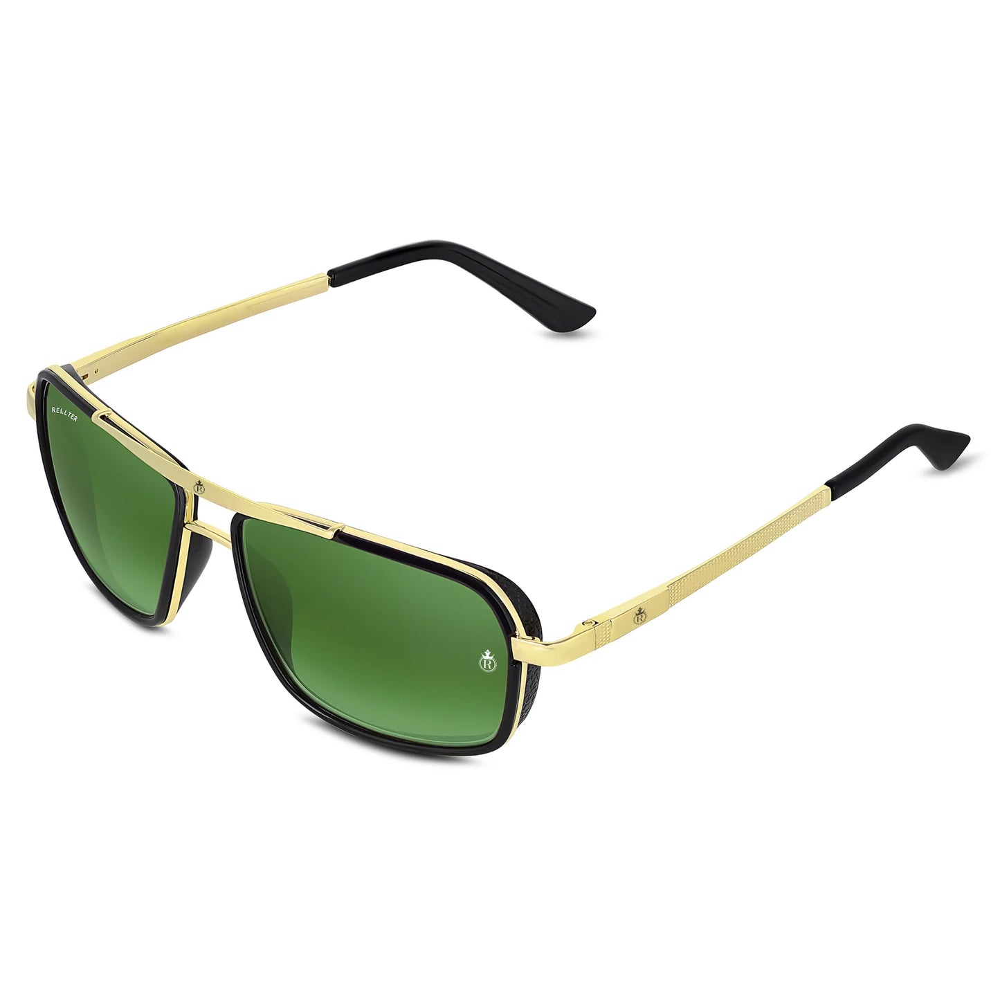 Rellter Square4413 Gold Green Sunglasses