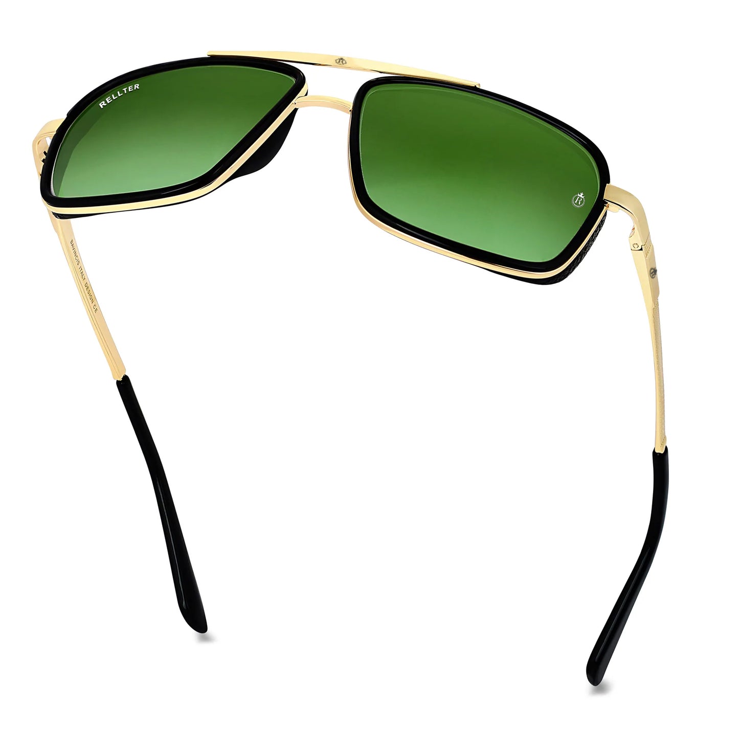 Rellter Square4413 Gold Green Sunglasses