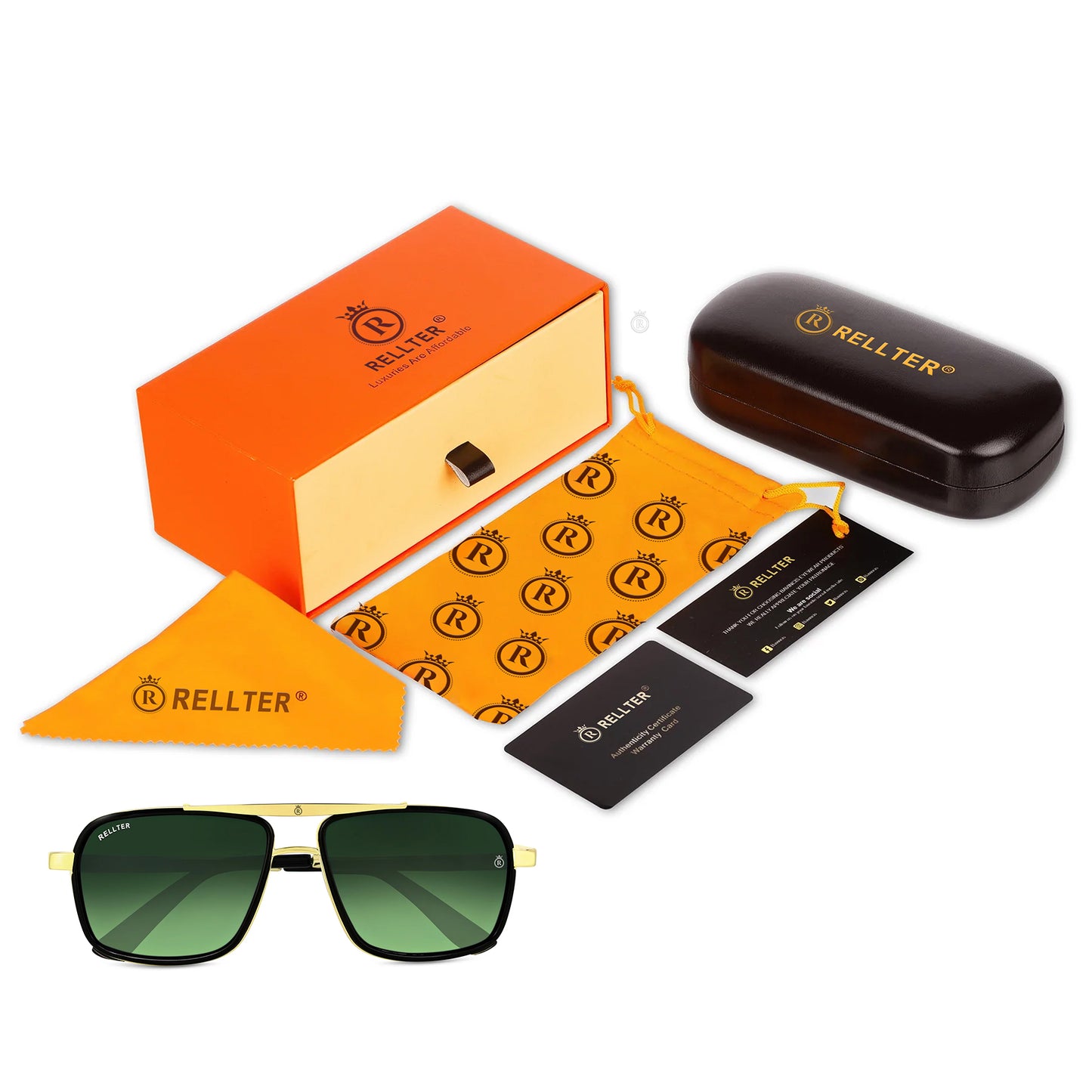 Rellter Square4413 GoldenGreen dc Sunglasses