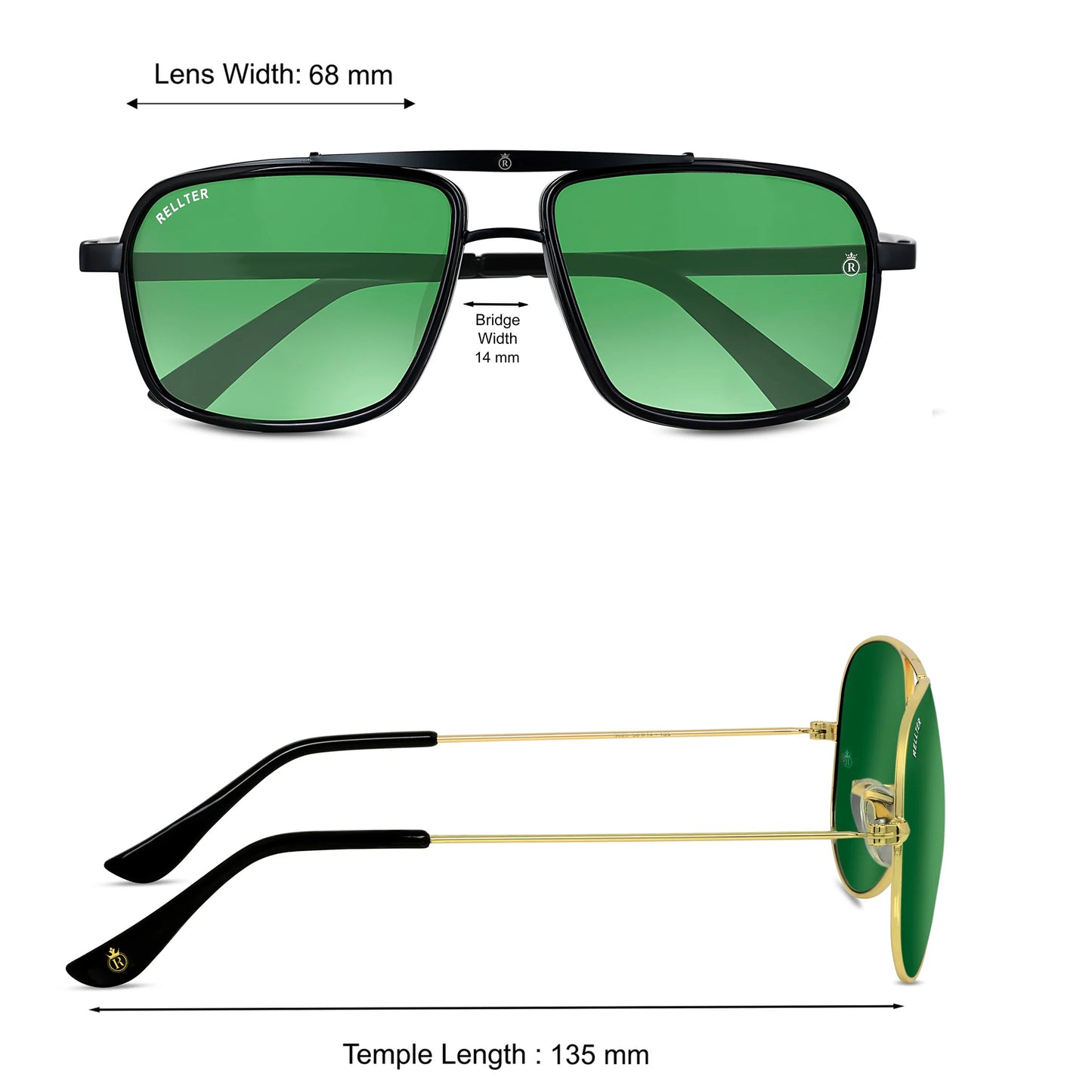 Rellter Square4413 Black to Green Sunglasses