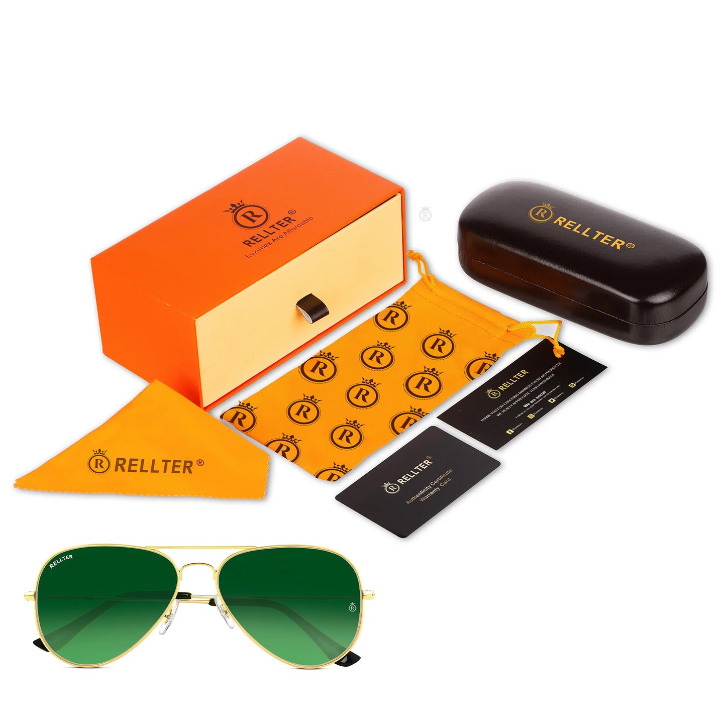 Rellter ROUND 3030 Gold Green Sunglasses