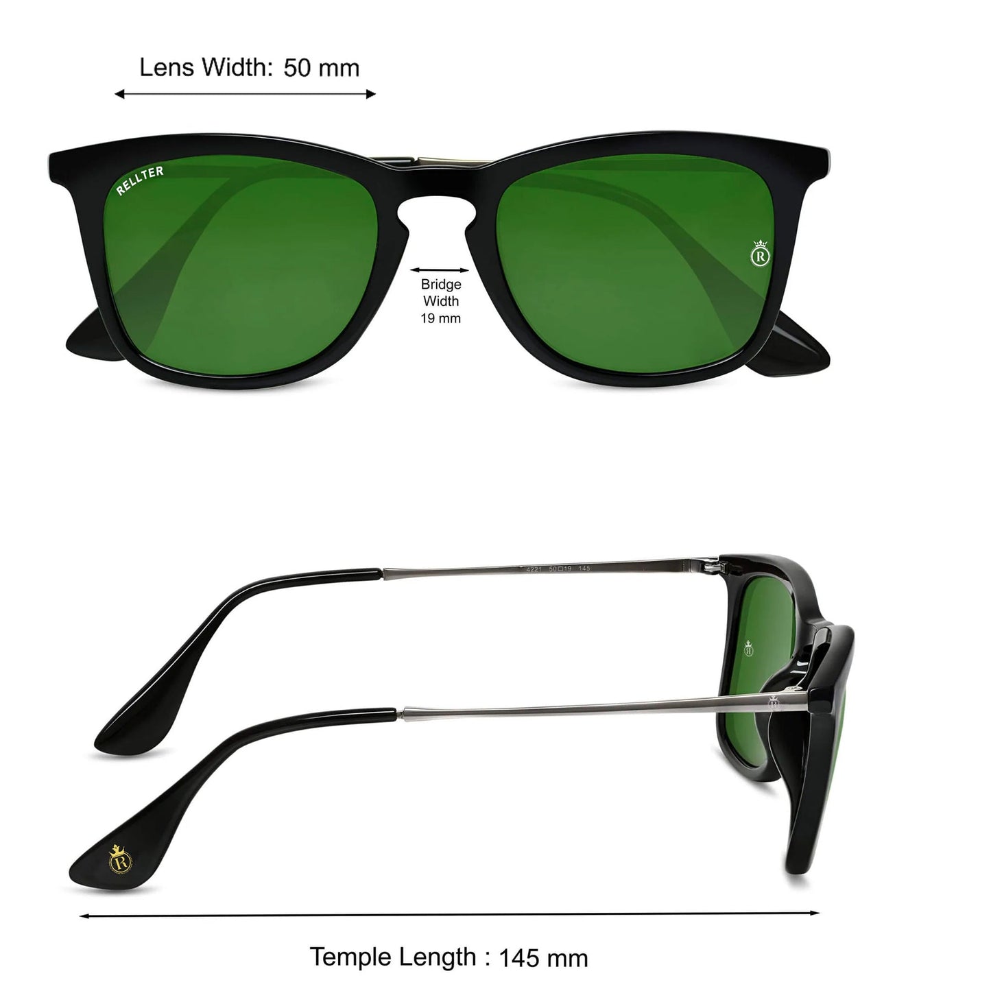 Rellter Square W-2424 Black to Green  Sunglasses