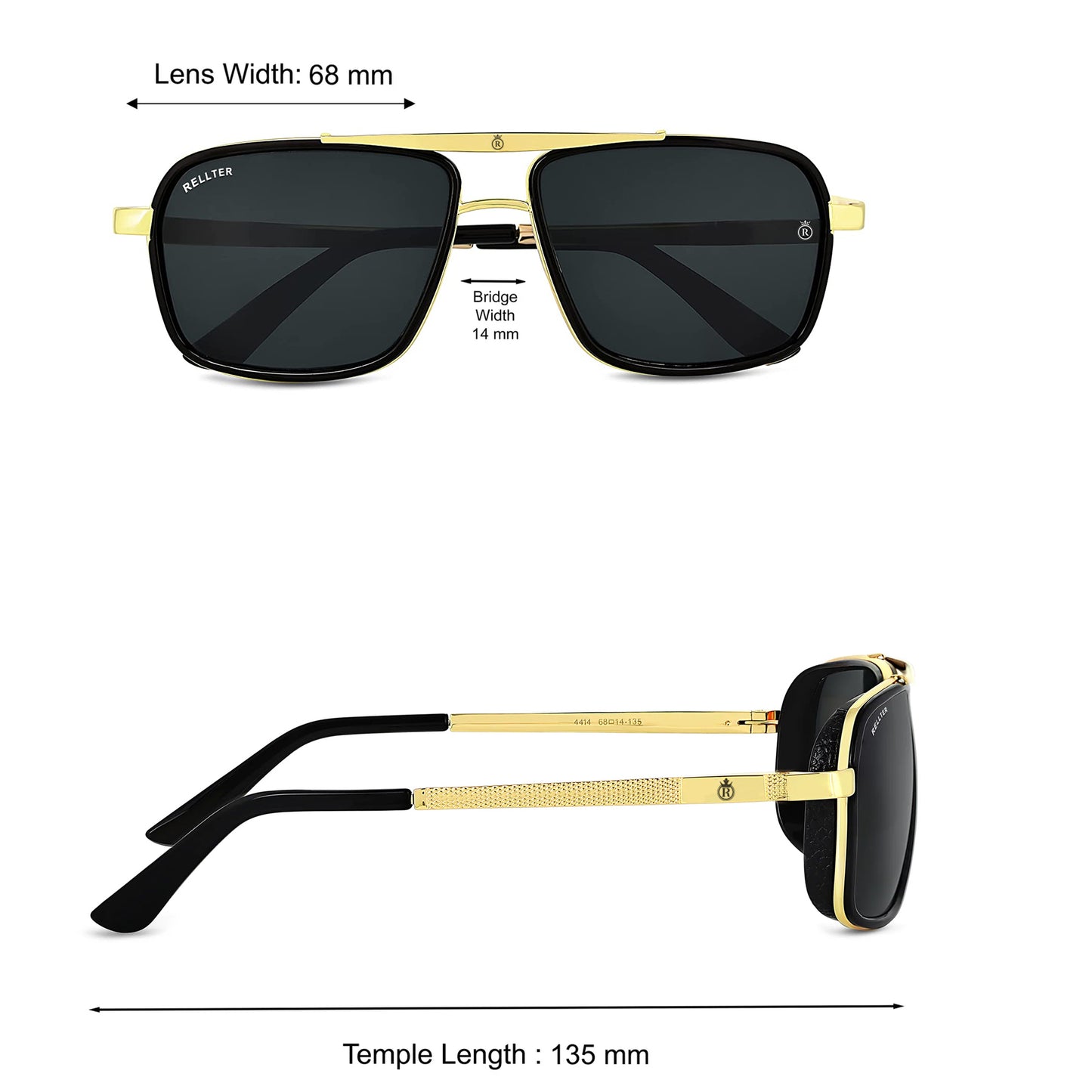 Rellter Square4413 Golden black Sunglasses