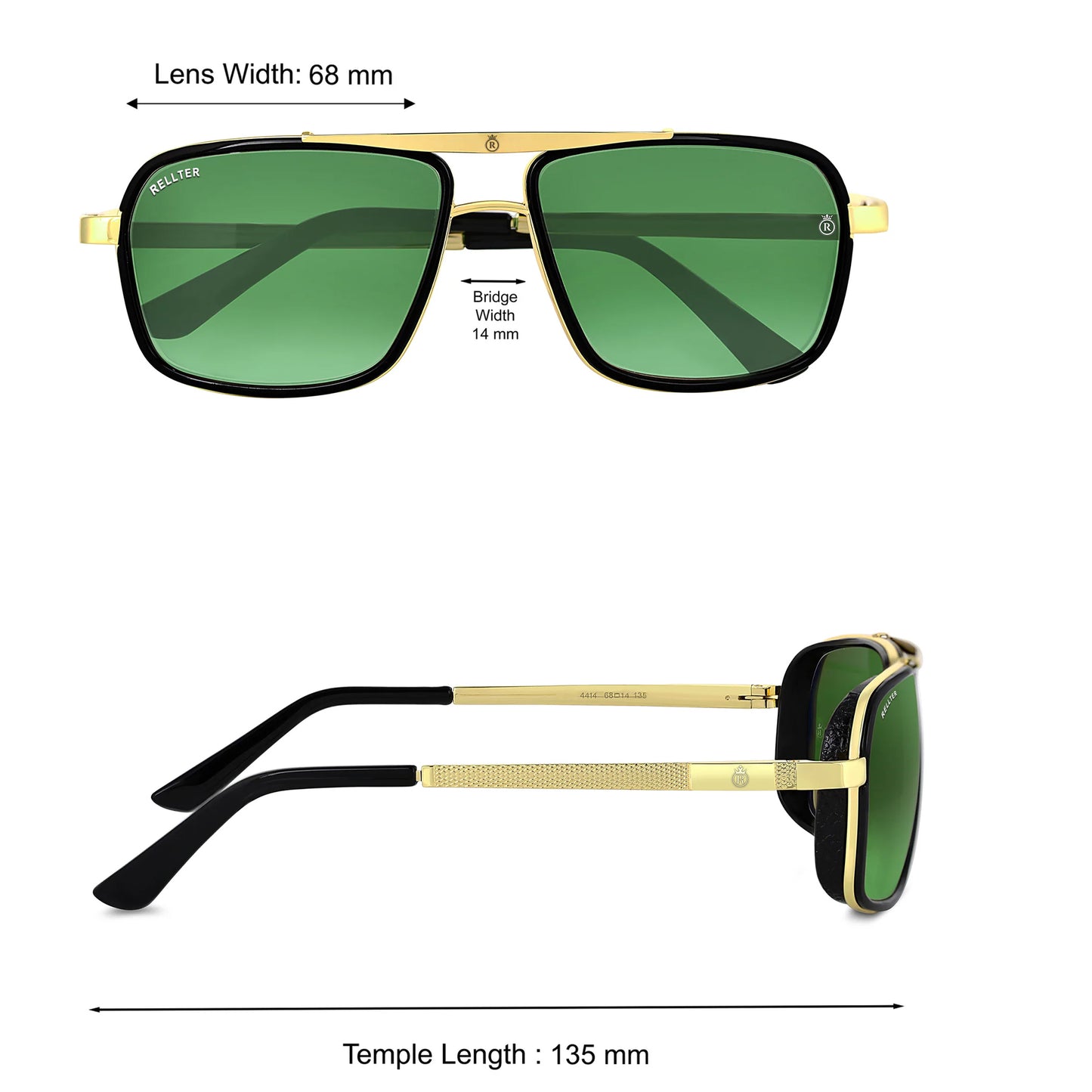 Rellter Square4413 Gold Green Sunglasses