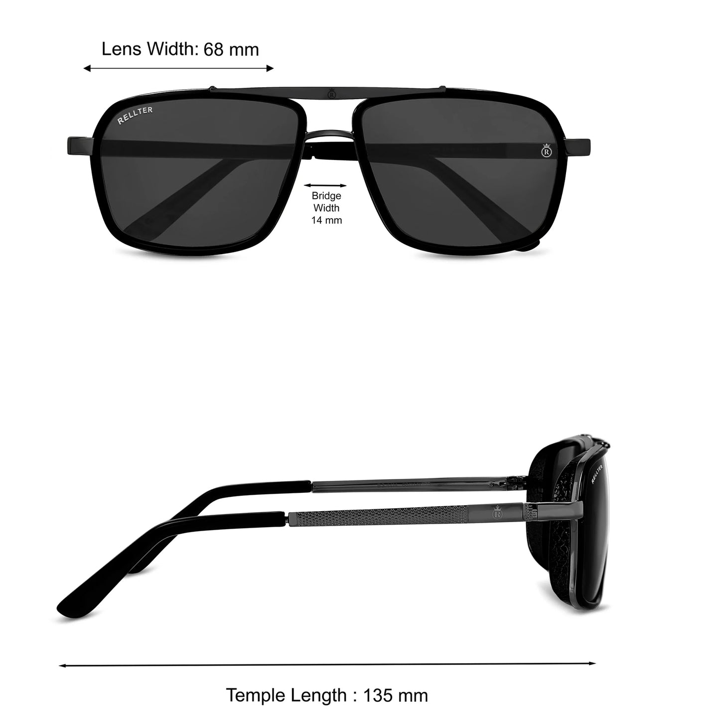 Rellter Square4413 Black to Black Sunglasses