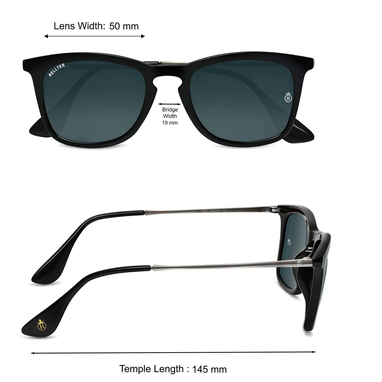 Rellter Square W-2424 Black to Black  Sunglasses