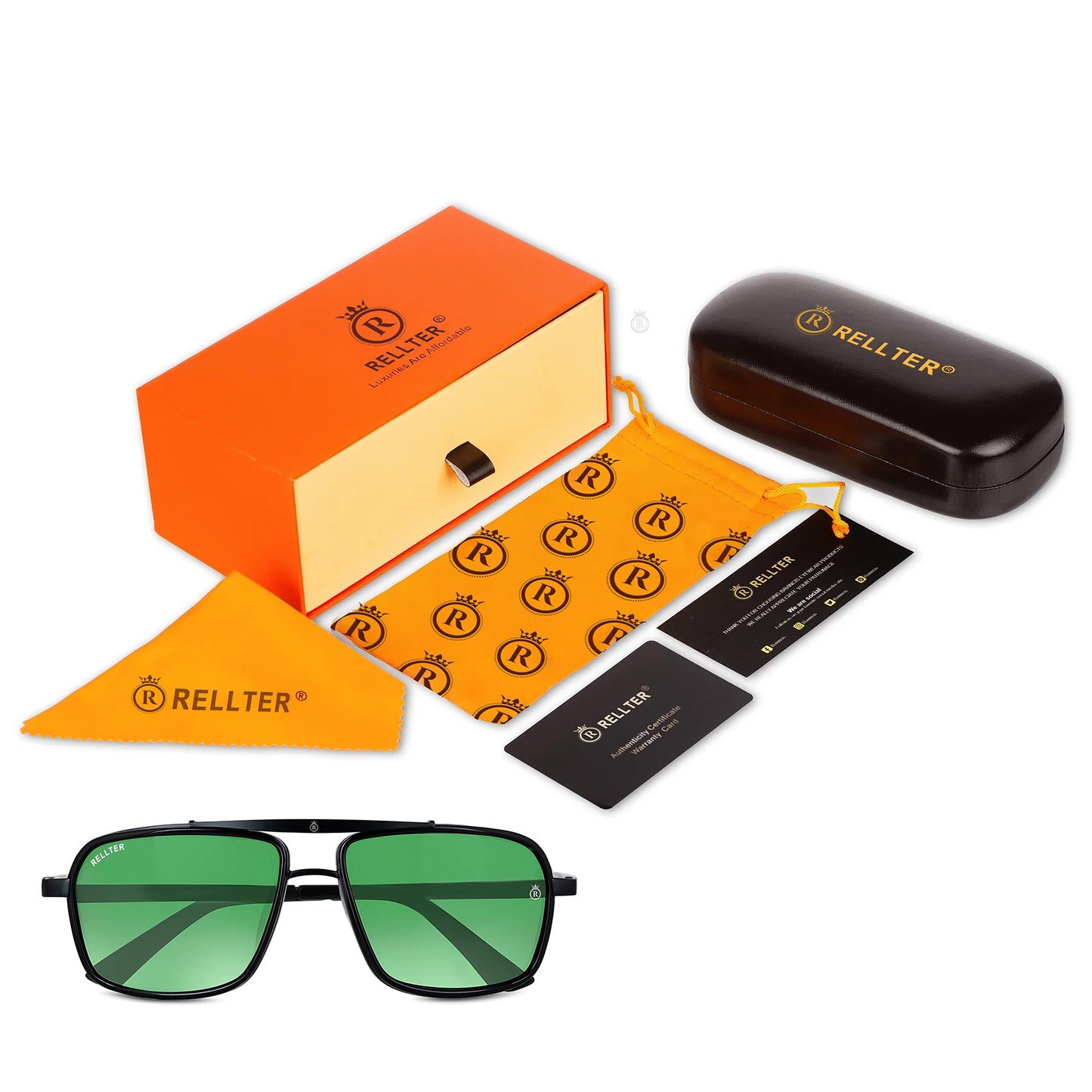 Rellter Square4413 Black to Green Sunglasses