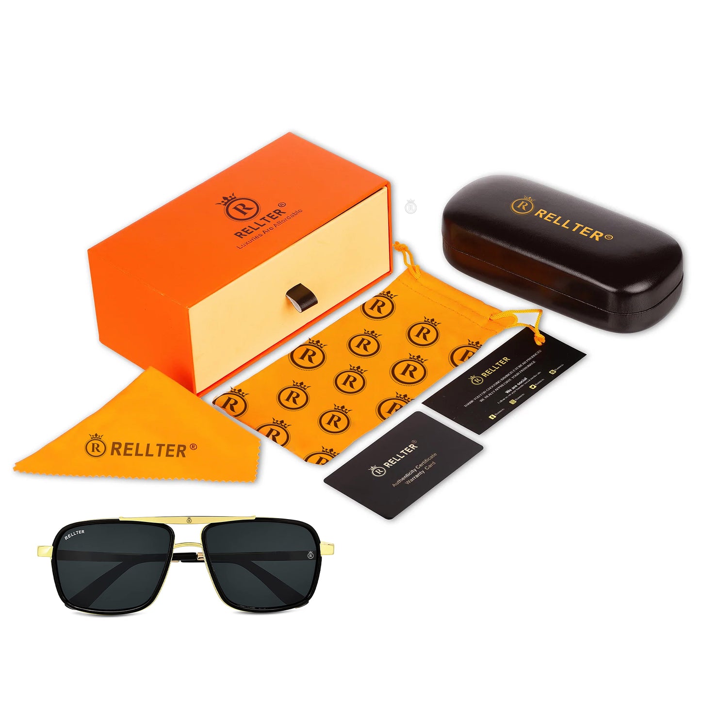 Rellter Square4413 Golden black Sunglasses