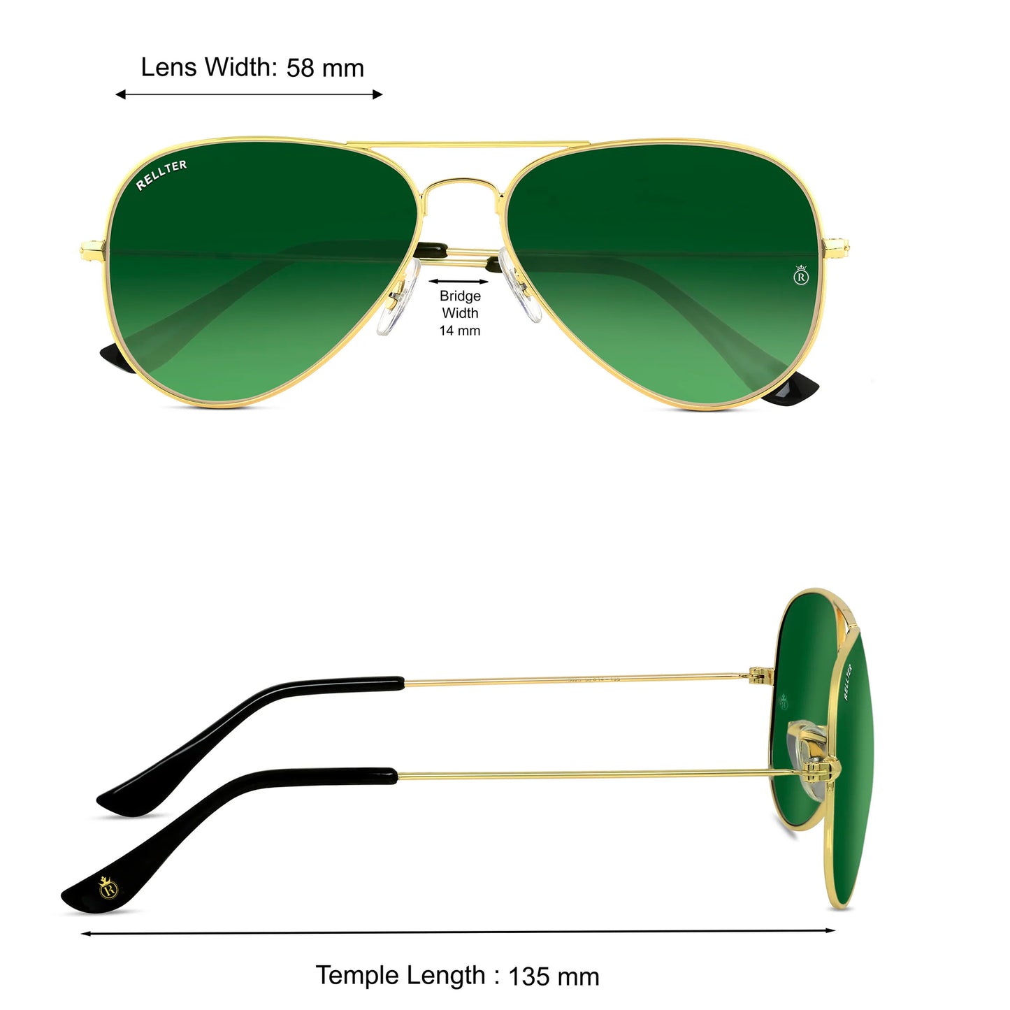 Rellter ROUND 3030 Gold Green Sunglasses