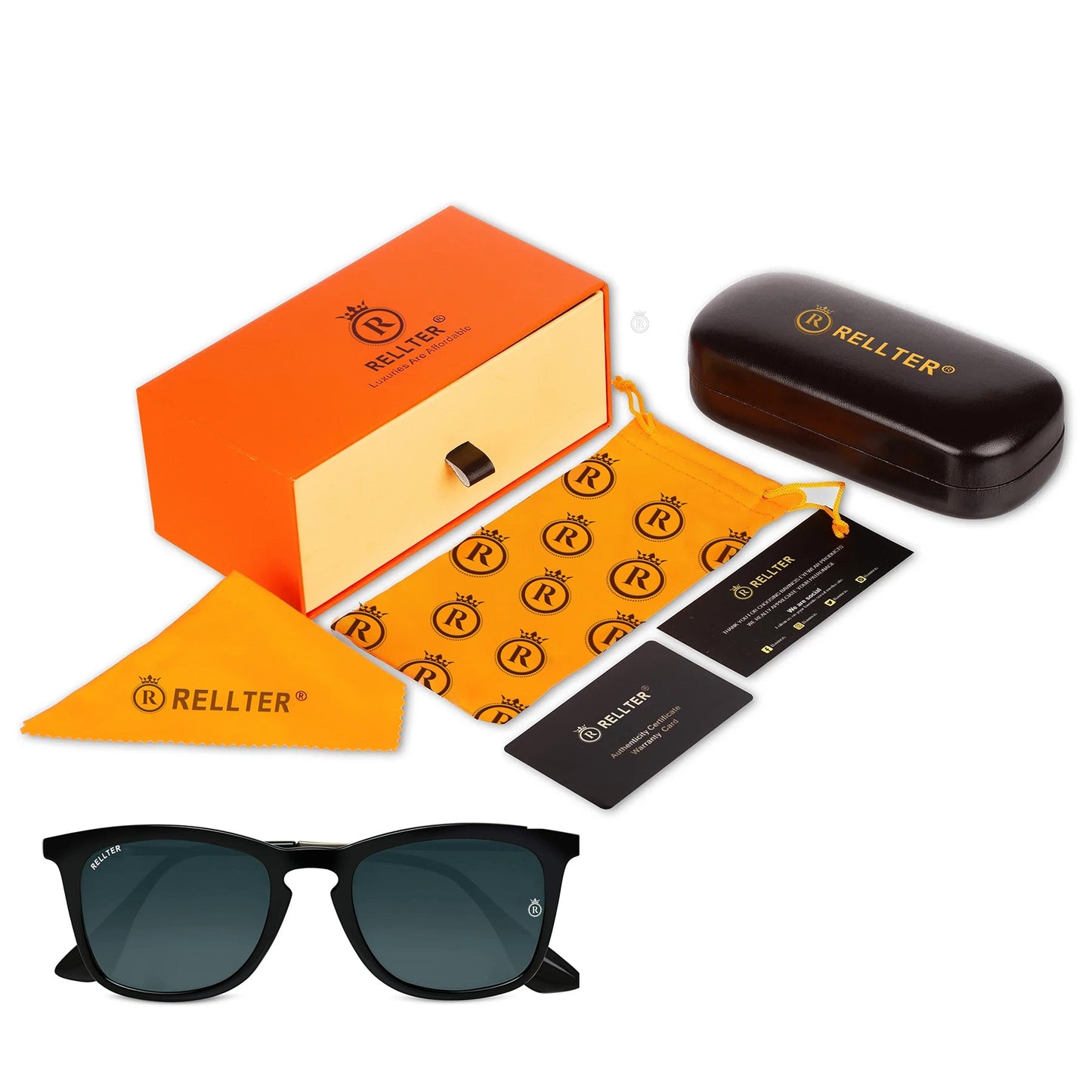 Rellter Square W-2424 Black to Black  Sunglasses